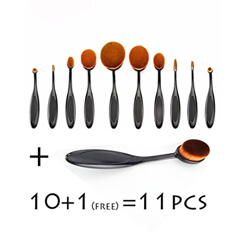 Tonsee 10Pcs Makeup Toothbrush Shaped Foundation Eyebrow Eyeliner Facial Brush + 1Pcs Oval Brushes