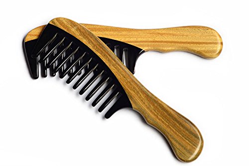 EQLEF® Handmade Premium Quality Natur Ox Horn Kamm Sandelholz Kamm, keine statische Handarbeit Kamm, breiter Zahn - 3