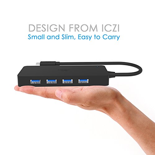 ICZI USB C HUB, 4x USB 3.0 Ports, vernickelt Stecker, schlank Entwurf mehr dünn, für MacBook, Windows Laptop andere USB C kompatibel Geräten, Schwarz - 4