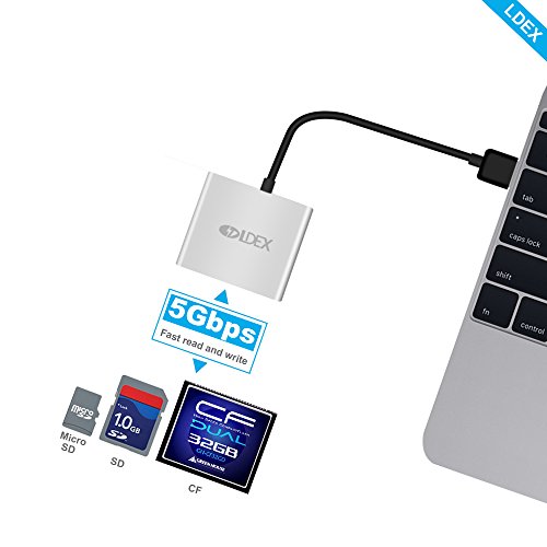 Ldex SD Kartenleser Aluminium Superspeed USB 3.0 Multi-In-1 Kartenleser für SD-Karte / CF-Karte / Micro SD-Karte und mehr mit 120mm Kabel geeignet für Desktop-Silber - 5