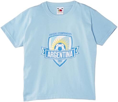 Football Fan Boys Argentina Shield Kids Short Sleeve T-Shirt, Sky Blue, 3 Years