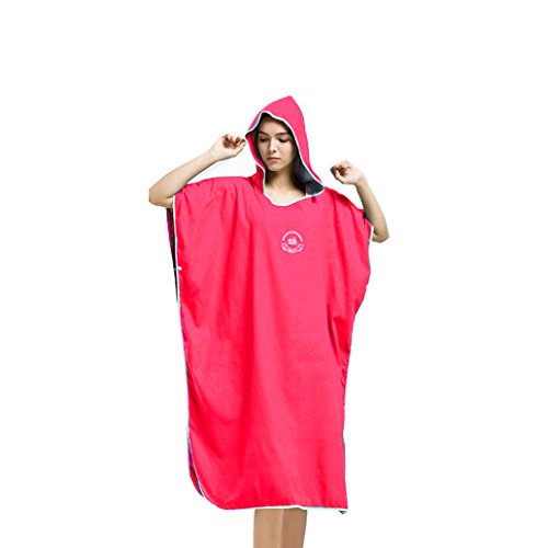 Hiturbo Poncho Serviette de Bain en Microfibre avec Capuche, Natation et Poncho, Rouge Rubis