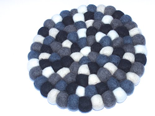 Filzkugel Untersetzer schwarz-grau-weiß Topfuntersetzer bunt 20 cm per Hand aus reiner Merino Wolle gefertigt