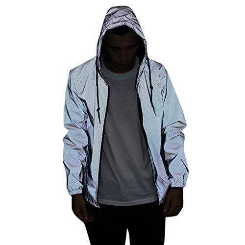 Preisvergleich Produktbild TWISFER Reflektierende Jacke Herren Radsportbekleidung Outdoor Sports Reflektierende Kapuzenjacke Hip-Hop Trenchcoat Lauf Fahrradjacke Lauf-Fahrradjacke S-XXL