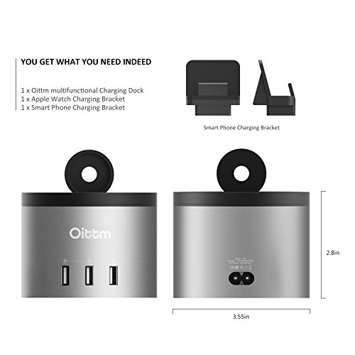 Soporte Carga para Apple Watch   iPhone  Oittm 4 USB Puerto Night Stand Carga Dock de Apple Watch Series 3   Apple Watch Series 2   Apple Watch Series 1   Apple Watch Nike     iPhone 8   iPhone 8 Plus   iPhone X   iPhone 7   iPhone 7 Plus   iPhone 6S Plus   iPhone 5S   iPhone 6   iPhone 6 Plus   iPhone SE   iPhone   Huawei  Gris 