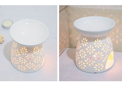 Debon Creative Milch weiß Keramik Hohl Floral Aroma Lampe Öl Diffusor ätherisches Öl Lampe Aromatherapie Ofen Keramik Räuchergefäß Öl Kerze Ofen Teelichthalter Kerzenhalter a - 2