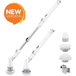 Homitt Brosse de Nettoyage, Brosse Rotative Nettoyage Électrique avec 3 Brosses et 1 Poignée d'Extension pour Salle de Bain, Carrelage, Joints, Baignoire, Cuisine, Hotte Aspirante, Carreau, sol
