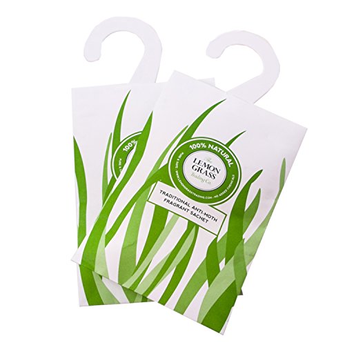 Lemongrass Trading Company Set Of 2 Anti-Moth Repellent Wardrobe Freshener Scented Sachets. Natural Lemongrass And Cedar Wood Clothes Moth Protection.