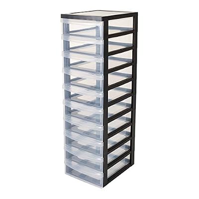 Iris Ohyama, armoire de rangement sur roulettes à 10 tiroirs - Design Chest - DC-010, plastique, noir/transparent, 70 L, 40 x 29 x 100,5 cm