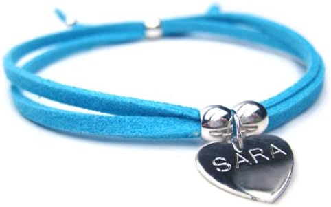 Suede GIRL'S Personalised NAME Bracelet - TURQUOISE - Gift - Birthday - Charm - Heart - Christmas