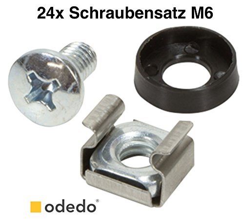 odedo® 24er Pack Käfigmutter Montageschrauben M6 Montagesatz für Netzwerkschränke Netzwerk Server Schrauben Musiker (24), Rackschrauben