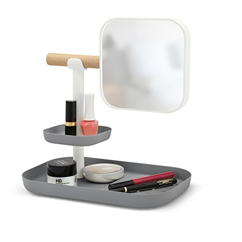 Umbra 023550-261 Bath Vana Organizer, Schminkständer, Schminkbecher, Schminkhalter, Schminkablage, Pinselständer, Pinselbecher, Pinselhalter, Pinselablage mit Spiegel, metall, grau / Kohle - 3