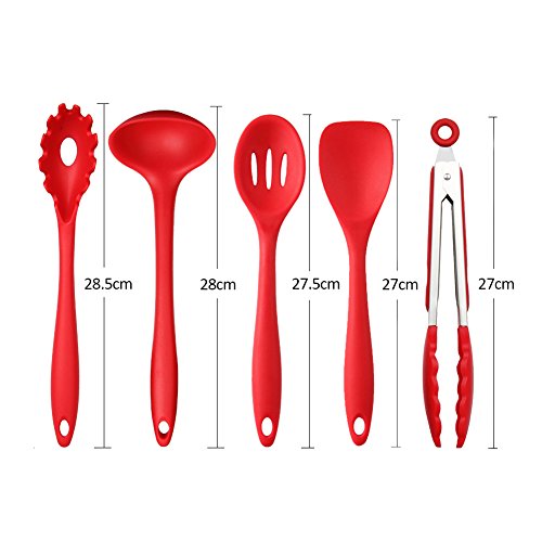 Küchenhelfer Set – Swify 10 Stück Premium Silikon Küchen Utensilien Set: 2 * Silikon Spachteln, 1 * Schneebesen, 1 * Spaghettilöffel, 1 * Suppenkellen , 1 * Silikon Pfannenwender, 1 * Suppenkelle, 1 * Schlitzlöffel, 1 * Grillzange, 1 * Silikon Pinsel - 4