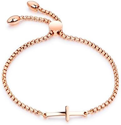 Heyrock Stainless Steel Cross Bracelet Length Adjustable Female Ladies Friendship Bracelet