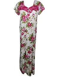 Indiatrendzs Women Nighty Satin Lace Net Work On Neckline Floral Nightwear (Bust 42)