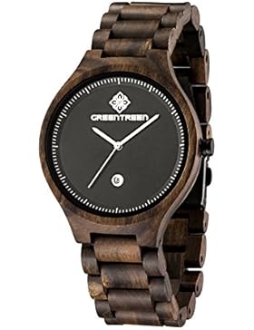 Greentreen Hölzerne Uhren für Männer Herren Leicht und verstellbar Farbe schwarz