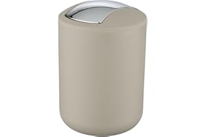 WENKO Poubelle Salle de Bain, Mini Poubelle Salle de Bain 2L, 14x21x14 cm, Taupe