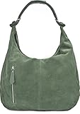  CNTMP Damen Schultertasche Leder, Hobo-Bag, Leder Handtasche Damen, Beuteltasche Wildleder, Leder-Tasche DIN-A4, 44x36x4cm (B x H x T), Farbe:Dunkelgrün (Petrol)