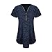 Produktbild UFACE Damen Weste, Kurzarm-Reißverschluss Saum V-Ausschnitt Weste Tops Tunika Freizeithemd Bluse (2XL, Marine)