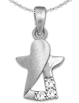 CLEVER SCHMUCK-SET Silberner Anhänger Mini Engel 11 mm innen offen, matt und glänzend mit 3 Zirkonias stilisiert...