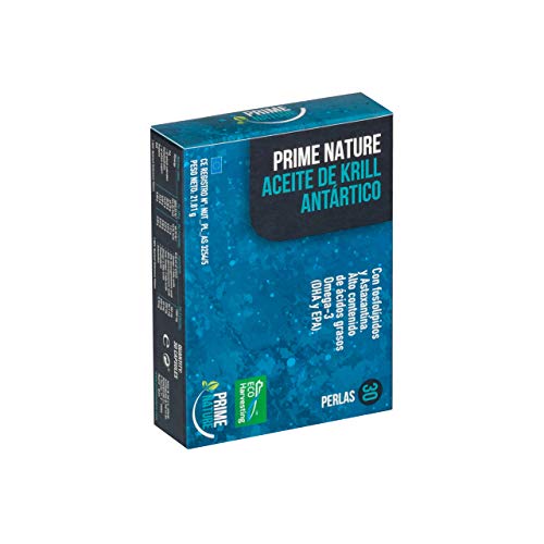 PRIMENATURE Aceite de Krill Antártico. Omega 3, EPA y DHA. Euphausia Superba. Estuche de 30 perlas.