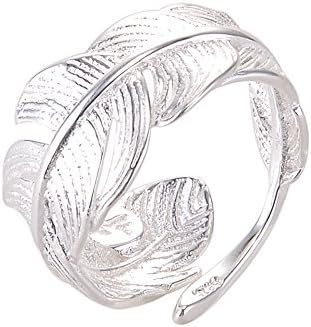 Chiconon Party Weddding Anniversary S925 Silver Adjustable Open Ring Feather Ring
