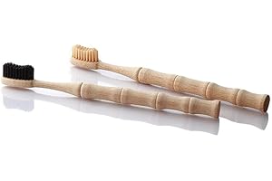 Brosse à dent Bambou Naturel Sculpté - DENTAPASS - 100% Biodégradable & Compostable Zero Dechet - Poils Noir infusé au Charbon - Écologique - 0% BPA - Entreprise Française