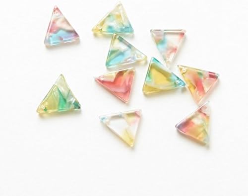 Marble charm Small isosceles triangular plate one hole 12 x 11 mm pink blue brown white 10 pcs