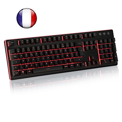 MECO Clavier AZERTY Semi-mécanique, Clavier Gamer Gaming, Equipé d’un Mode pour Gaucher, Backlit 7 Couleurs de RGB LED Lumineux, Imperméable et Antipoussière