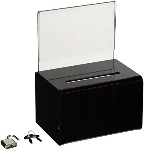 SourceOne 5 Inch Small Black Money Box with Sign Holder and Lock