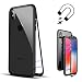 Produktbild Hülle für iPhone XR 2018 Magnet 9H Tempered Glass Backcover, Coollee Handyhülle für Apple iPhone XR (6,1 Zoll) 360 Grad Magnetic Metall Frame Bumper Eingebaute Magnetische Adsorption Transparent Gehärtetem Glas Klapphülle Metallrahmen Magnetverschluss Handytasche Ultra Dünne Slim Phone Case Etui Shockproof Schutzhülle (Klar Schwarz)