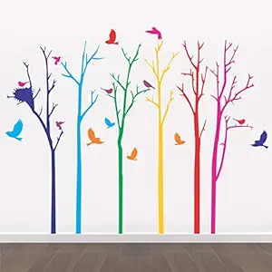 StickMe Scenic Birds on Trees - Creative - Colorful - Wall Sticker -SM071 (Multi Colour, Vinyl - 100cm X 90 cm )