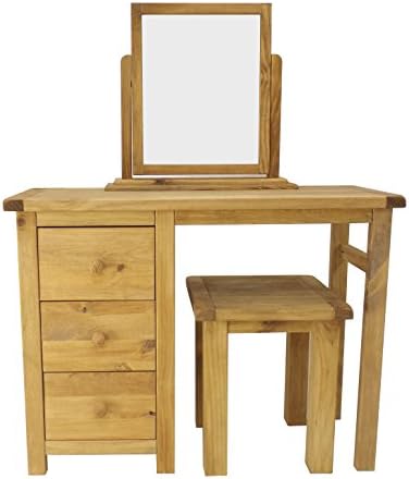 Cabinet Bits Dressing Table/Mirror/Stool Set with Wooden Knob, Wood, Waxed