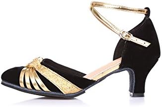 AYMYPL Women's Suede Breathable Contrast Color Cross Strapes Latin Dances Sandal Shoes Golden Black EU size 37-UK 4