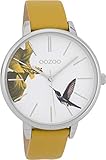 Oozoo Damenuhr mit Lederband 42 MM Vogel Blume/Senfgelb C9761