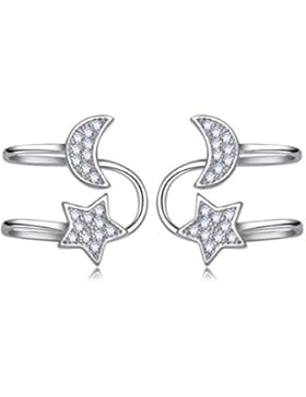 Ohrclip ohne ohrloch Damen Mädchen 925er Sterling Sliber U-Form Mond Sterne Ohrstecker