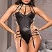 Produktbild QINPIN Mode Sexy Frauen Leder Verband Dessous Overall Party Clubwear Mit Strumpfband