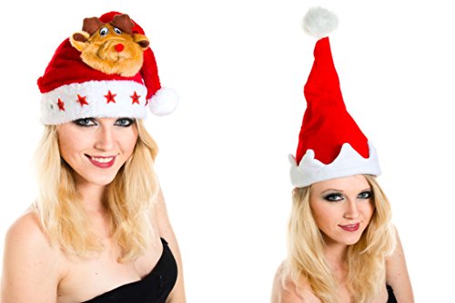 Preisvergleich Produktbild 2 x Nikolausmützen Weihnachtsmütze Set Mütze Rentier Rot Singend