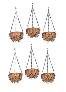 COIR GARDEN Coco Gardening Hanging Pots with Stand (8 Inch) -6 Pieces