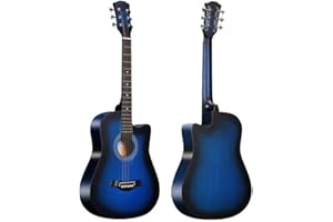 SUPERGIFT.COM 38 Inch Full Size Acoustic Guitar Classical Cutaway Design Hardwood Finish & Steel Strings with Bag (Blue)