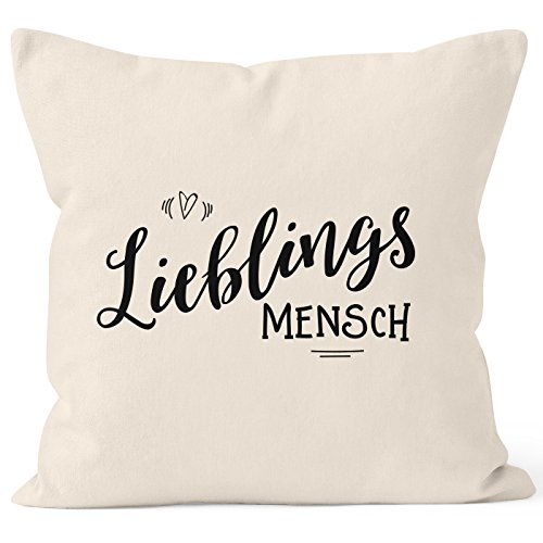 Kissenbezug Lieblingsmensch Geschenk Freundschaft Partner Freundin Kissen-Hülle Kopfkissen Deko-Kissen 40x40 Baumwolle Moonworks® natur 40cm x 40cm