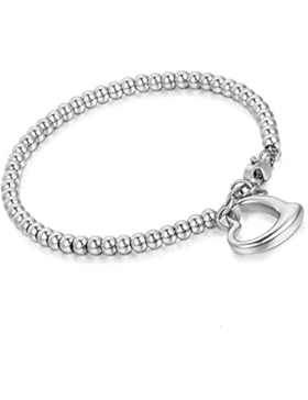 Valentinstag Geschenk Cupimatch Damen Kugelarmband, Edelstahl Charme Herz Anhänger Kugel Perlen Armband Handgelenk...