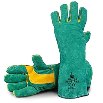 Renewed/Refurbished Animal Handling Leather Gloves Kevlar Gauntlet for Safety Against Cats, Dogs, Reptile, Birds, Snakes (Green) - 18 Inches (Refurbished)