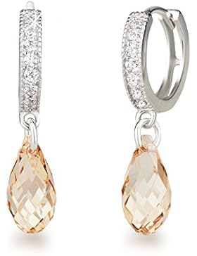 Schöner-SD, Creolen mit 13mm Swarovski® Kristall Briolette Ohrringe 925 Silber Rhodium Golden Shadow
