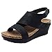 Produktbild Deloito Damen Stilvoll Gemütlich Keile Sandaletten Hoher Absatz Plattform Offener Zeh Verstellbarer Knöchel Strandschule Vintage Römische Sandalen (Schwarz,43 EU)
