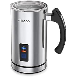 Miroco Mousseur à Lait Électrique 240ml Pichets-mousseurs à lait Contrôle de Température Strix, indicateur de niveau de lait, Revêtement Antiadhésif, 500W Sans BPA (Argent)