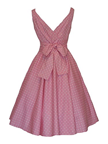 1950's Vintage Retro Style Pink Polka Dot Full Circle Cotton Dress (16)