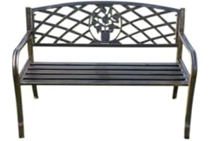 GARDEN MARKET PLACE Olive Grove Metal Garden Bench with Cast Iron Floral Pattern Insert