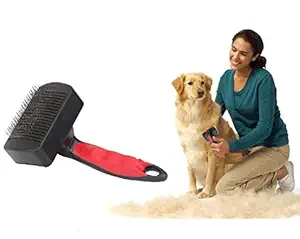 THE DDS STORE Self Cleaning Slicker Brush for Dogs and Cats - Easy to Clean Pet Grooming Brush Removes Mats, Tangles, and Loose Hair with Minimal Effort and Comfort - Suitable for Long or Short Hair (Color May Vary)