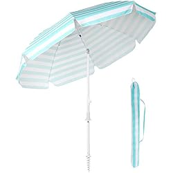 Sekey Parasol de Jardin 215 cm Parasol de Terrasse avec Pieds de Sol et Housse de Protection Bleu Rayé Rond Protection UV 25+ (View Amazon Detail Page)